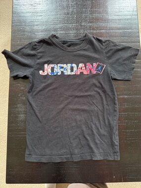 Jordan Black Tee with Red, White & Blue Logo